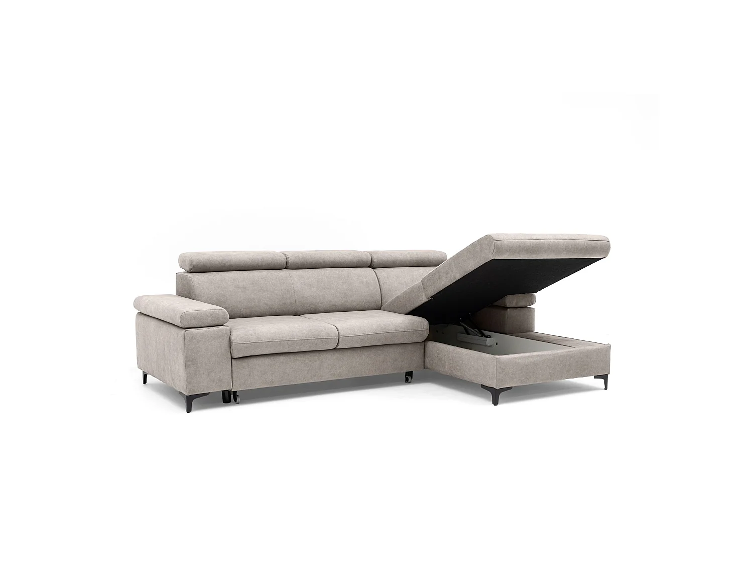 Canapé d’angle MAVIC L droite avec fonction couchage en velours 126 x 200 cm creme