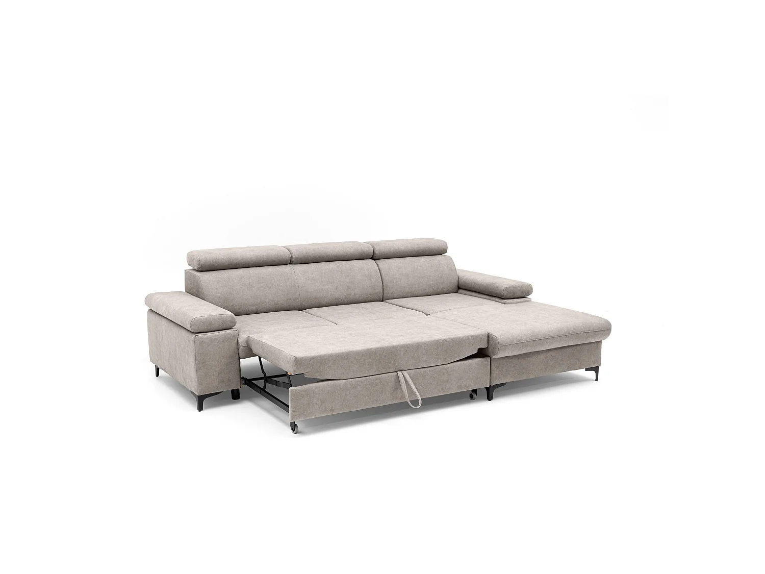 Canapé d’angle MAVIC L droite avec fonction couchage en velours 126 x 200 cm creme