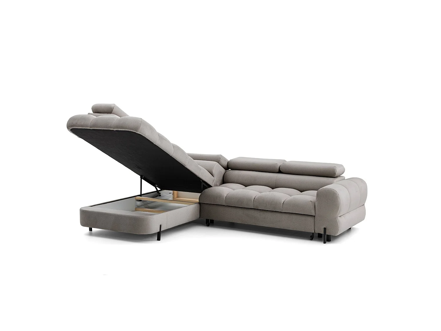 Canapé d'angle BOWL L Gauche avec fonction couchage 125x195 Velours Beige