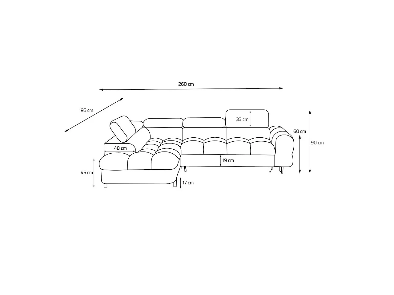 Canapé d'angle BOWL L Gauche avec fonction couchage 125x195 Velours Beige