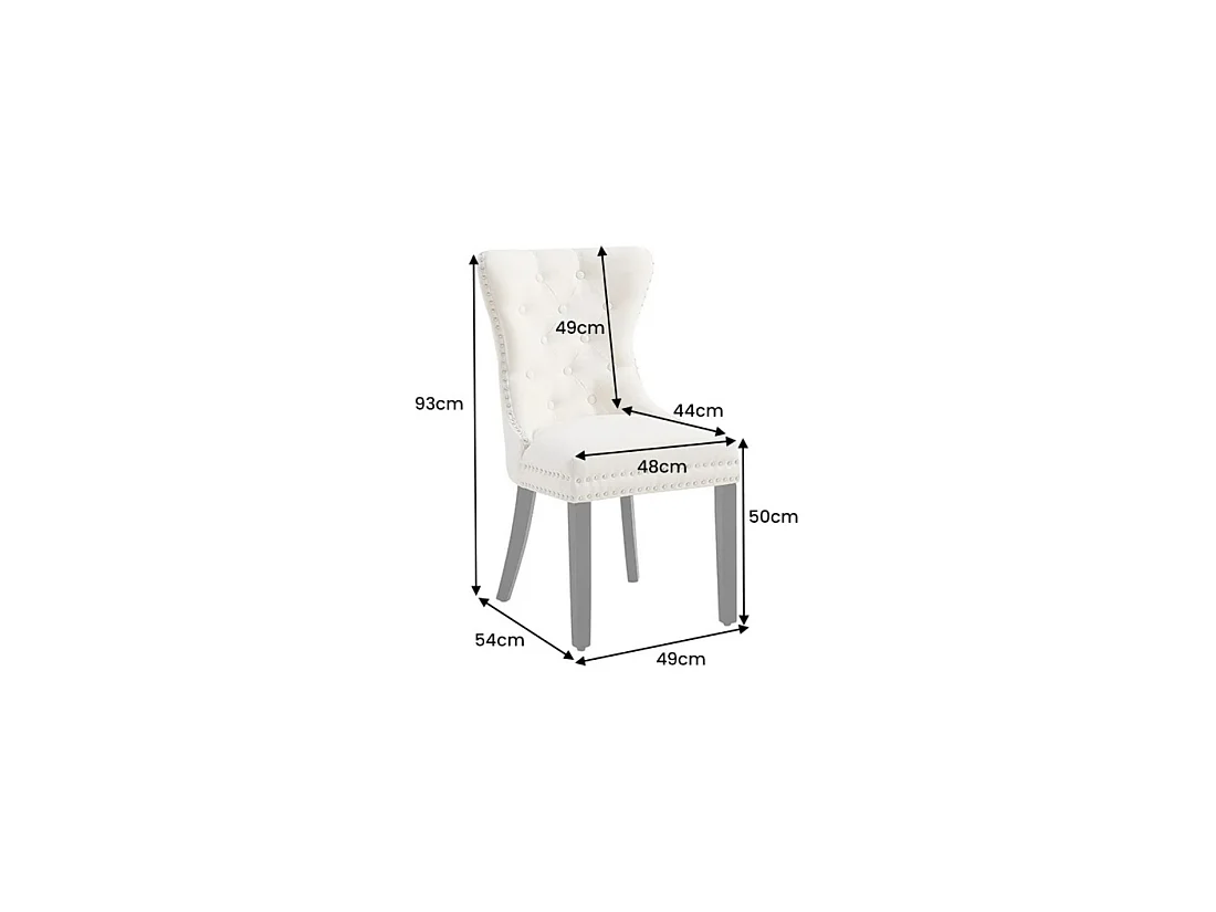 Set van 2 REGINA beige linnen gestoffeerde stoelen - Zilveren ring, decoratieve nagels en zwarte houten poten van rubberhout