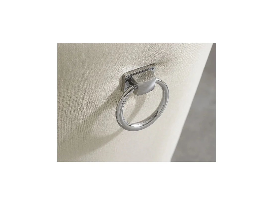 Set van 2 REGINA beige linnen gestoffeerde stoelen - Zilveren ring, decoratieve nagels en zwarte houten poten van rubberhout