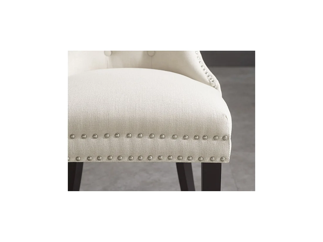 Set van 2 REGINA beige linnen gestoffeerde stoelen - Zilveren ring, decoratieve nagels en zwarte houten poten van rubberhout