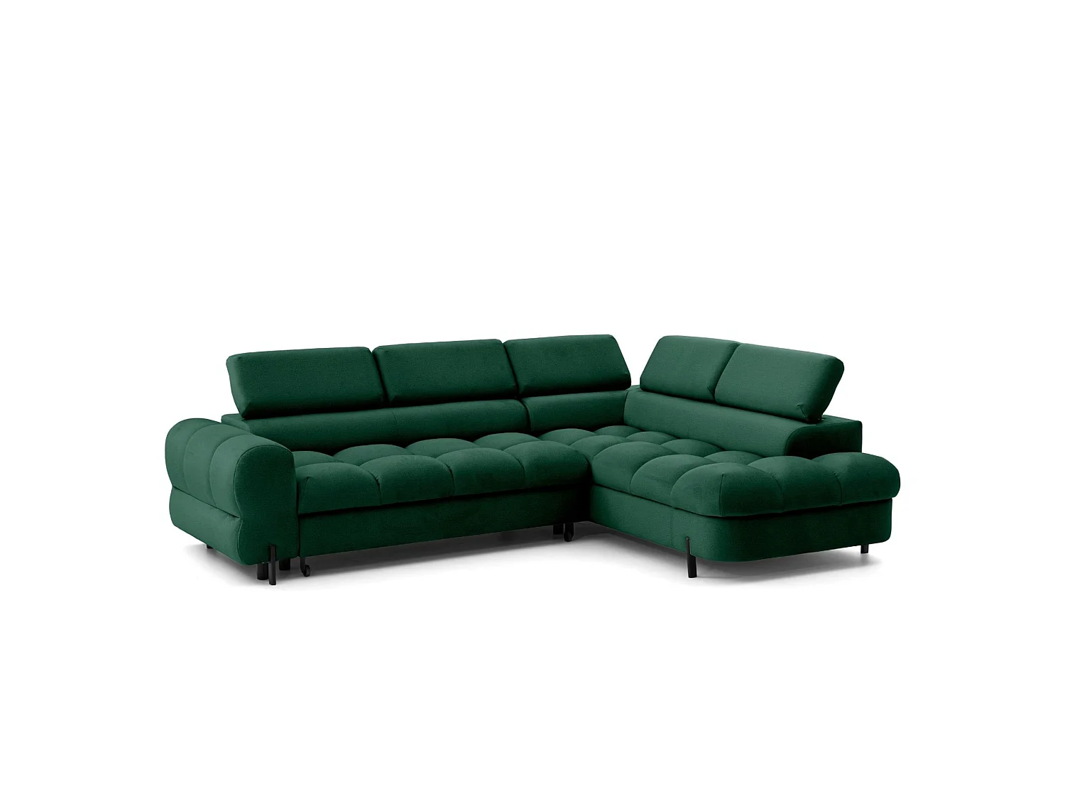 Canapé d'angle BOWL L Droite avec fonction couchage 125x195 Velours Vert