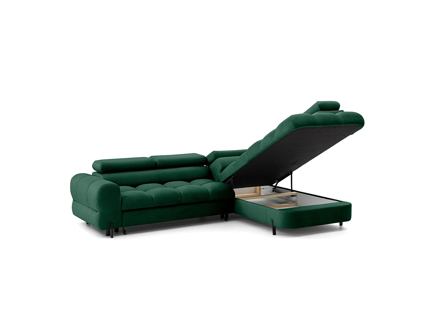 Canapé d'angle BOWL L Droite avec fonction couchage 125x195 Velours Vert