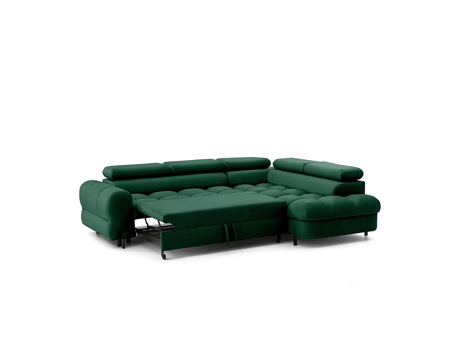 Canapé d'angle BOWL L Droite avec fonction couchage 125x195 Velours Vert