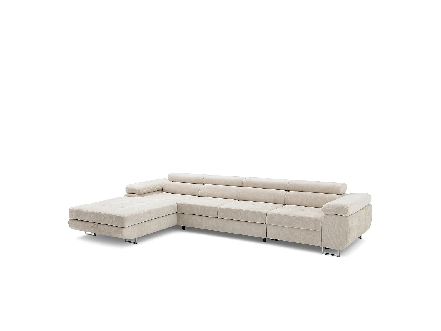 Canapé d'angle ALONZO MAXI Gauche avec fonction couchage 128x210 Chenille Beige