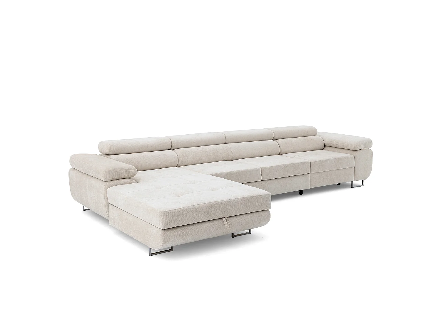 Canapé d'angle ALONZO MAXI Gauche avec fonction couchage 128x210 Chenille Beige
