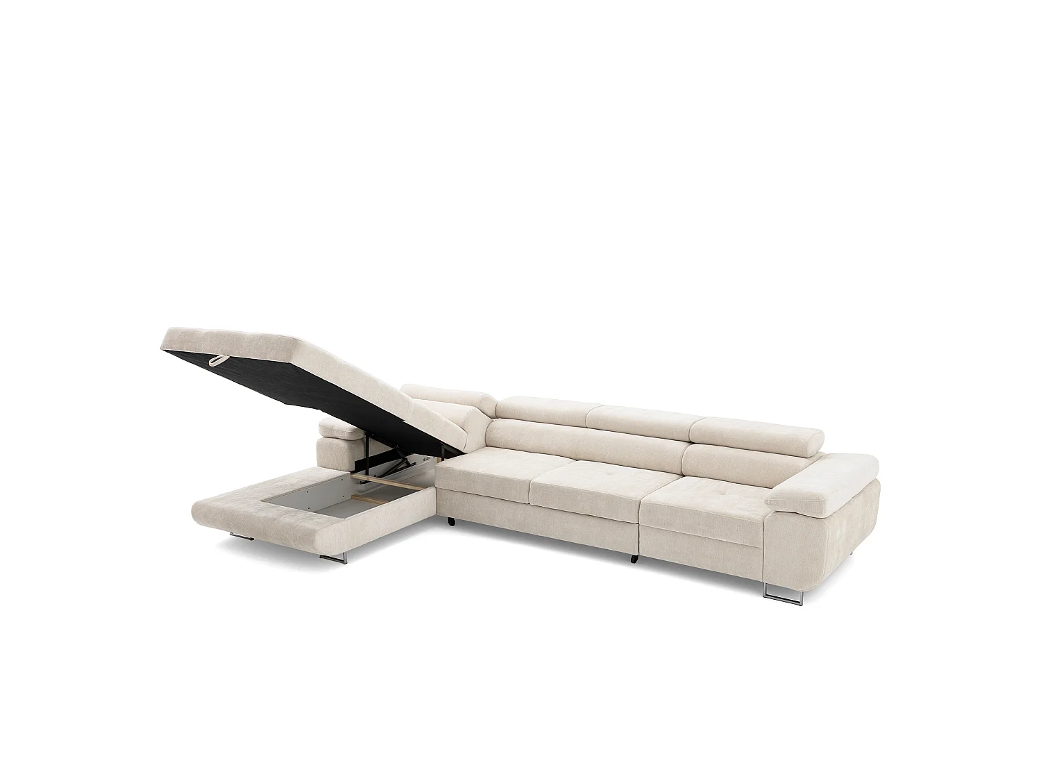 Canapé d'angle ALONZO MAXI Gauche avec fonction couchage 128x210 Chenille Beige