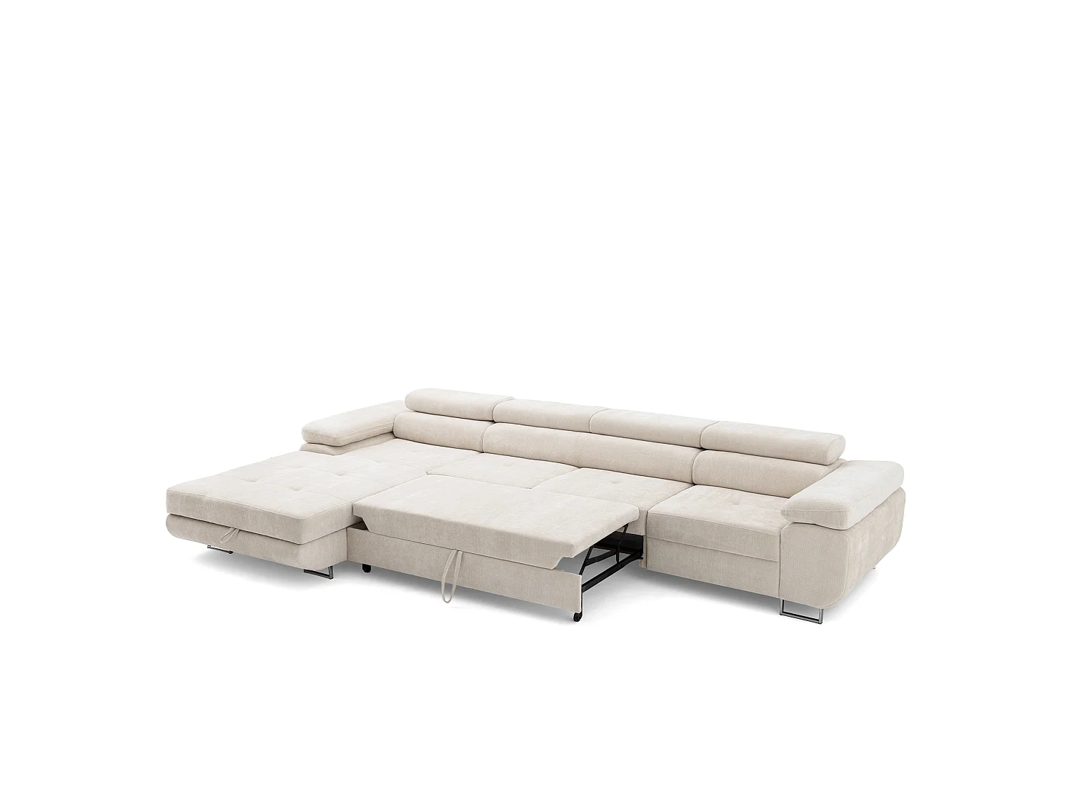 Canapé d'angle ALONZO MAXI Gauche avec fonction couchage 128x210 Chenille Beige