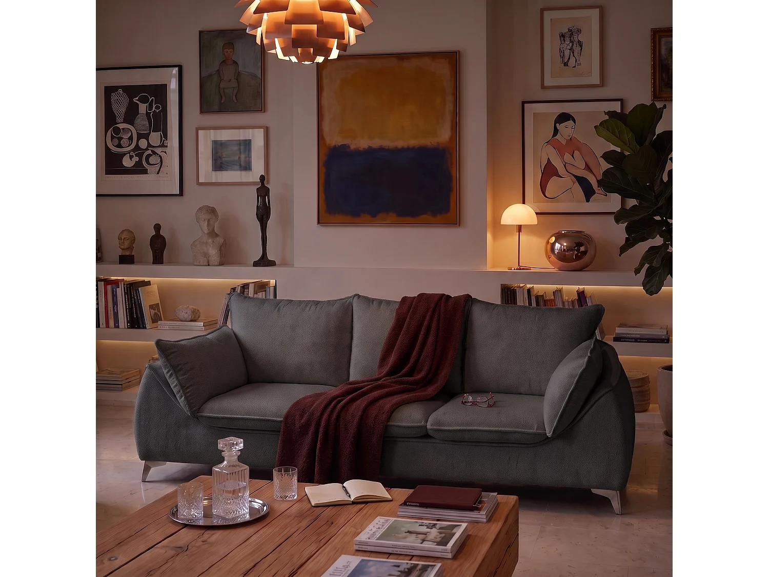 Canapé 3 places MELANI 252 cm en velours anthracite