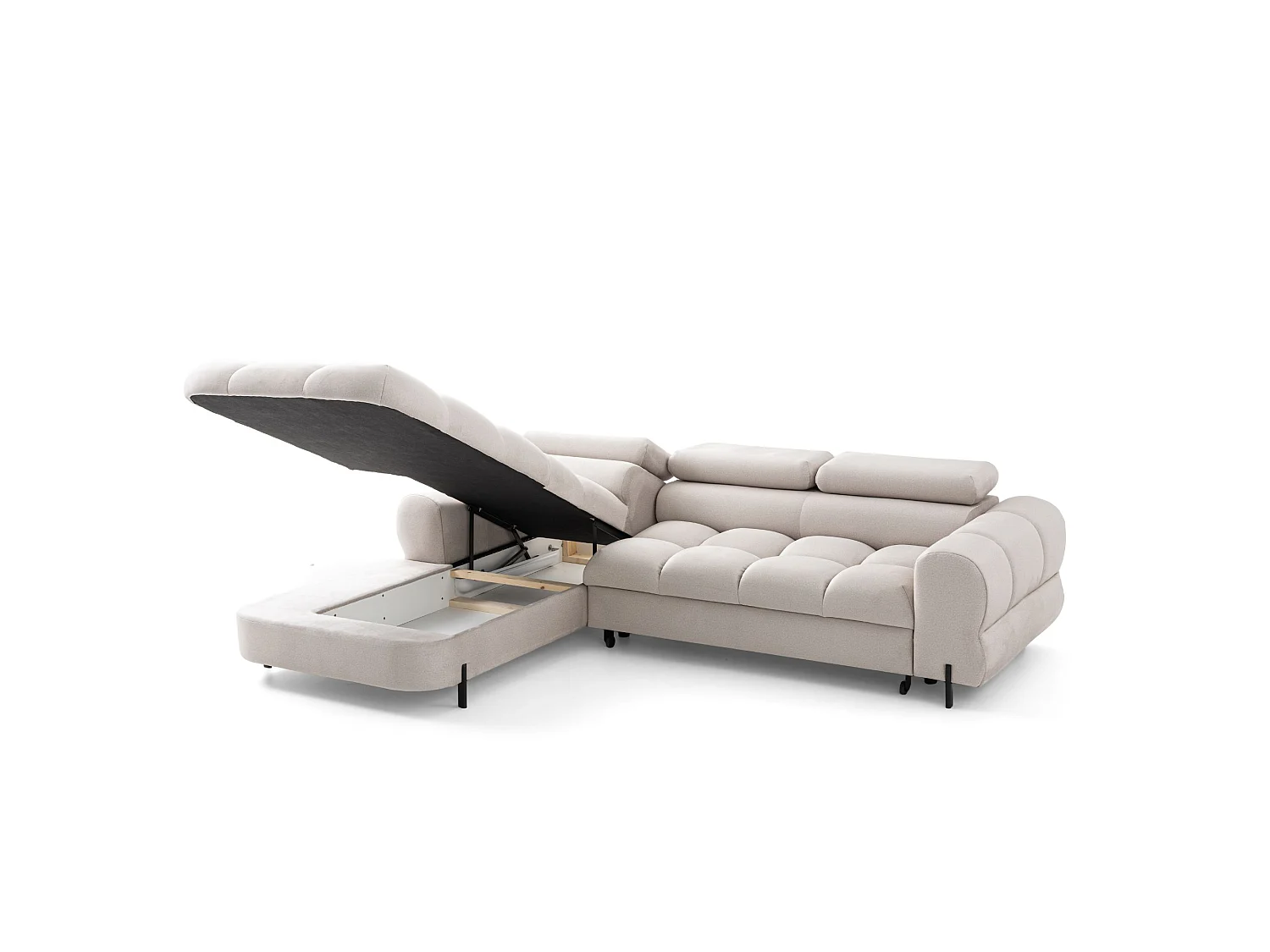 Canapé d’angle UFFO L gauche convertible 260 × 195 cm en velours creme