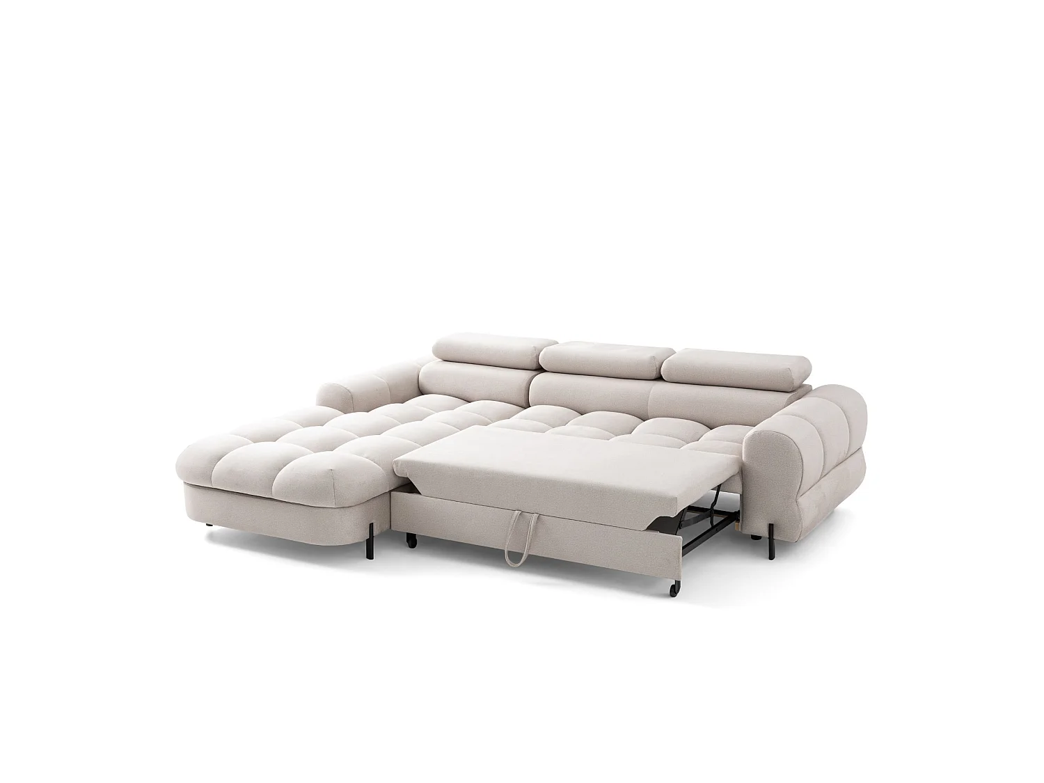 Canapé d’angle UFFO L gauche convertible 260 × 195 cm en velours creme