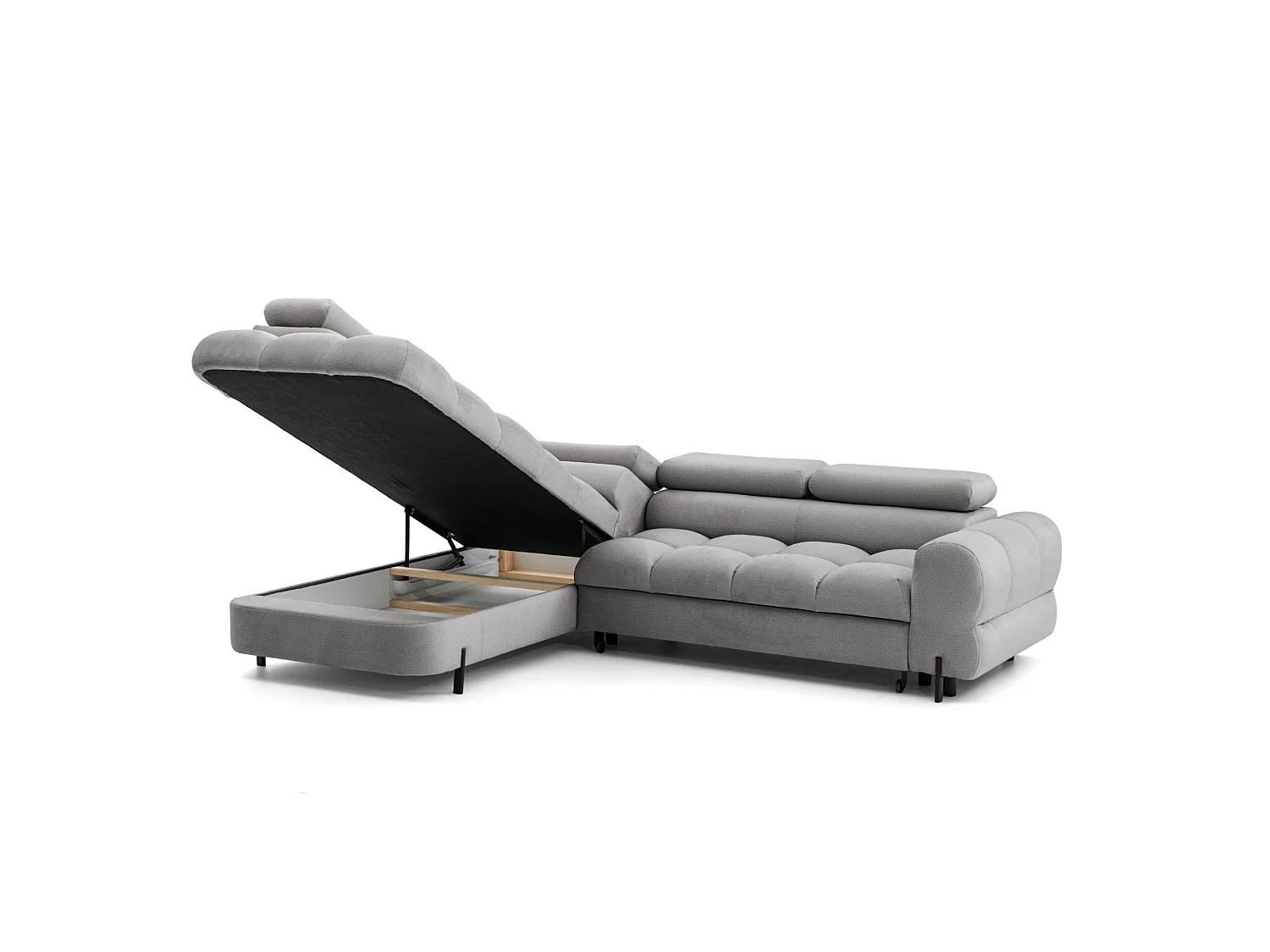 Canapé d'angle BOWL L Gauche avec fonction couchage 125x195 Velours Gris