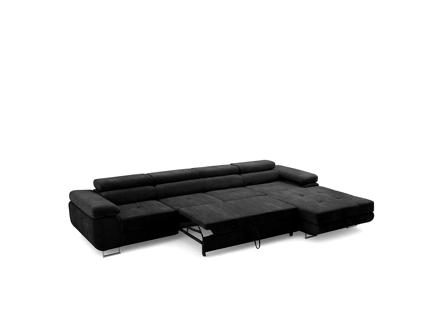 Hoekbank ALONZO MAXI rechts met slaapfunctie 128x210 Chenille Zwart
