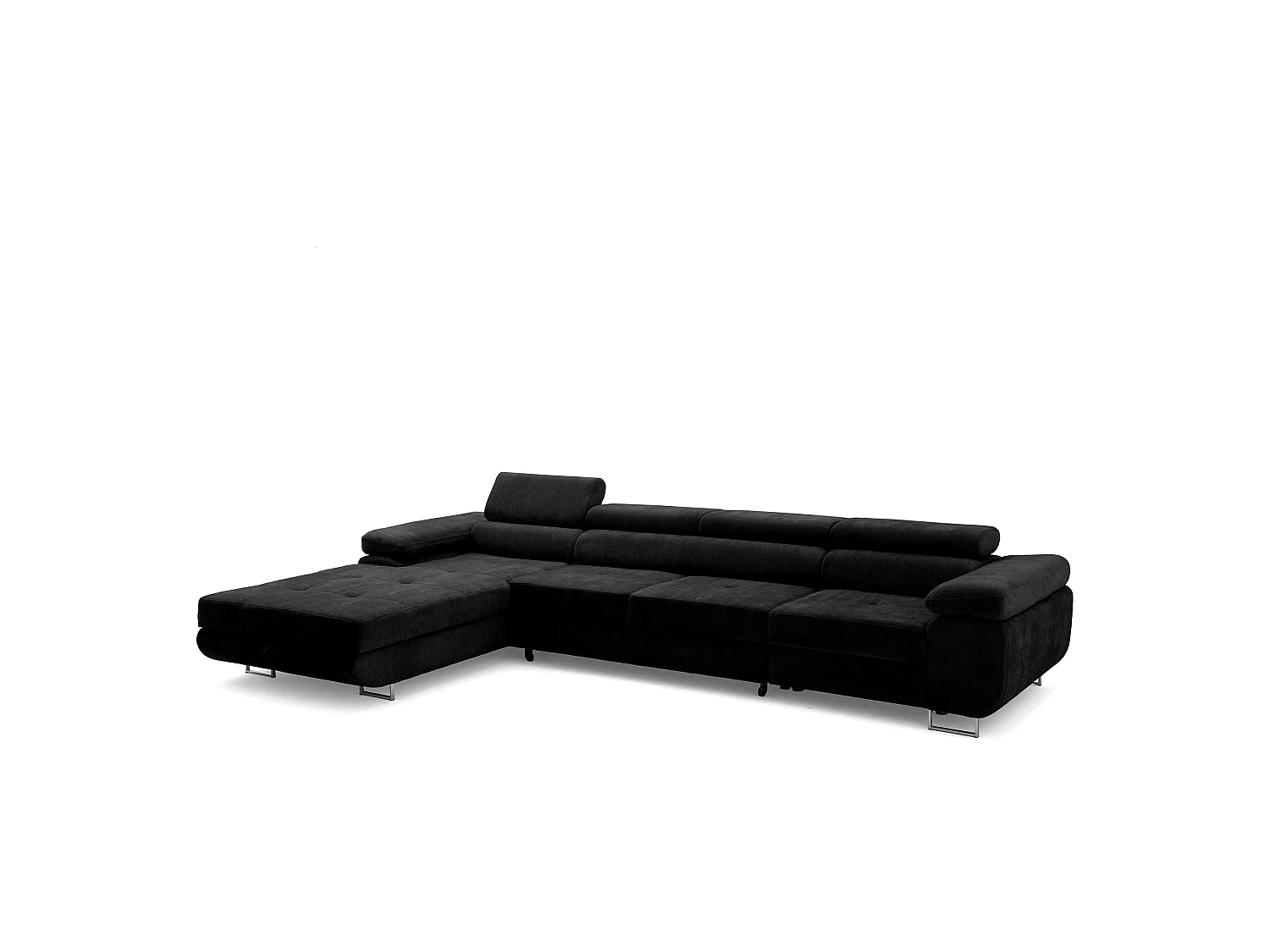 Canapé d'angle ALONZO MAXI Gauche avec fonction couchage 128x210 Chenille Noir