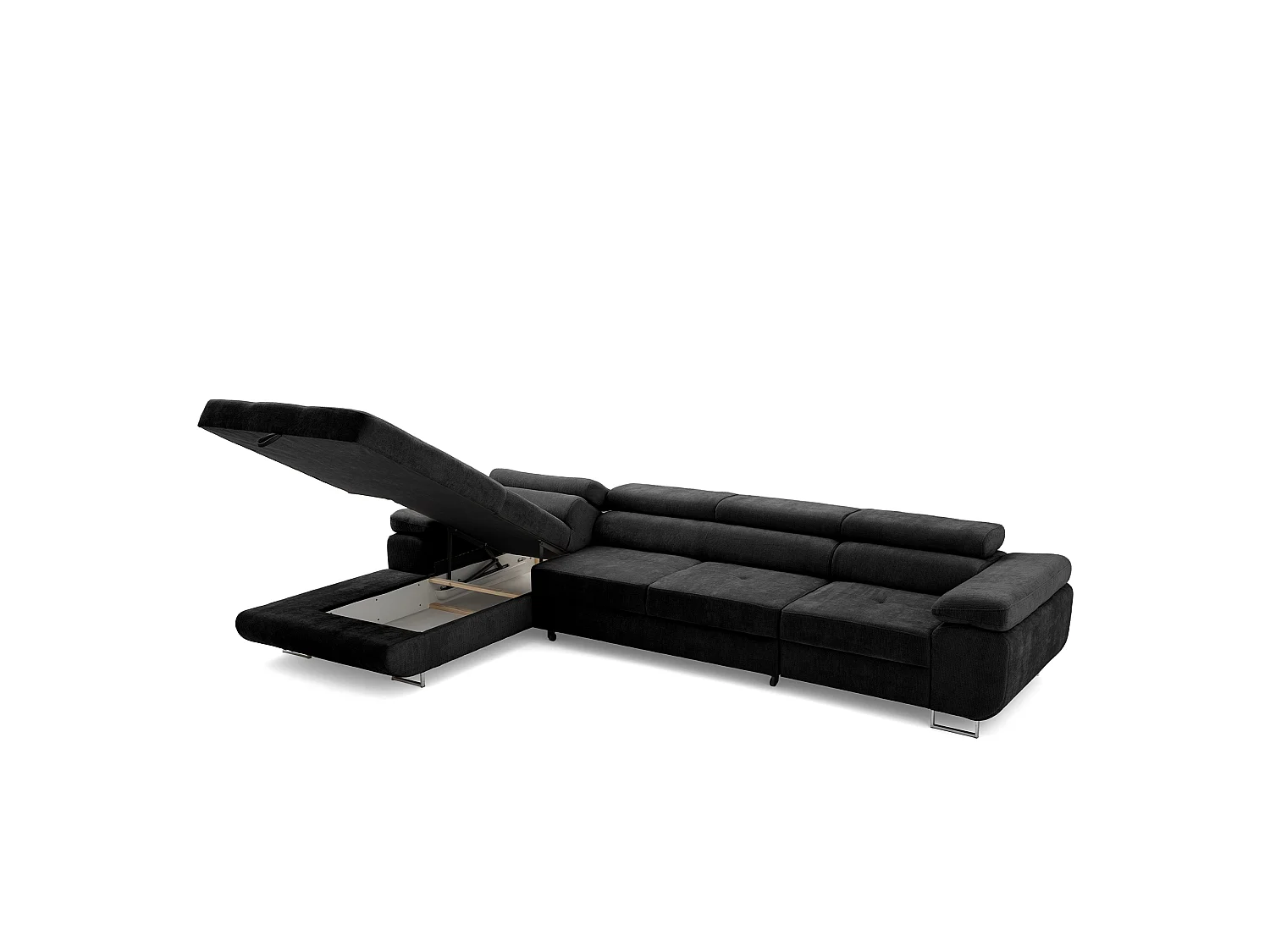 Canapé d'angle ALONZO MAXI Gauche avec fonction couchage 128x210 Chenille Noir