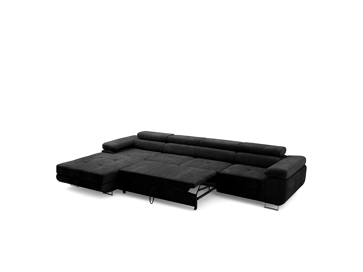 Canapé d'angle ALONZO MAXI Gauche avec fonction couchage 128x210 Chenille Noir