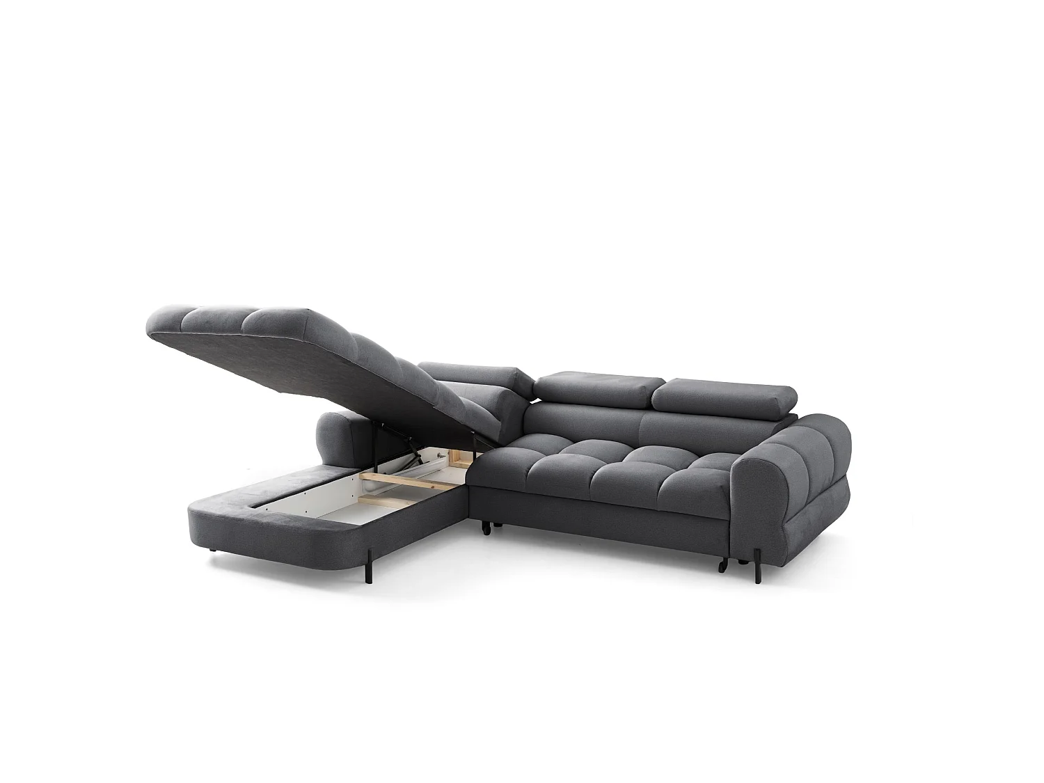 Canapé d’angle UFFO L gauche convertible 260 × 195 cm en velours gris