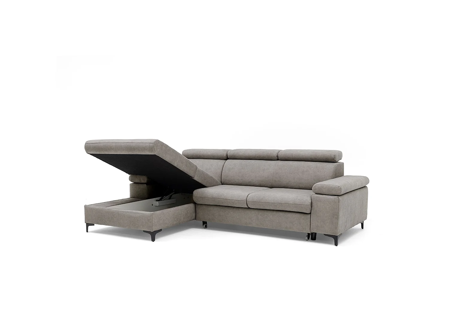 Canapé d’angle MAVIC L gauche avec fonction couchage en velours 126 x 200 cm beige