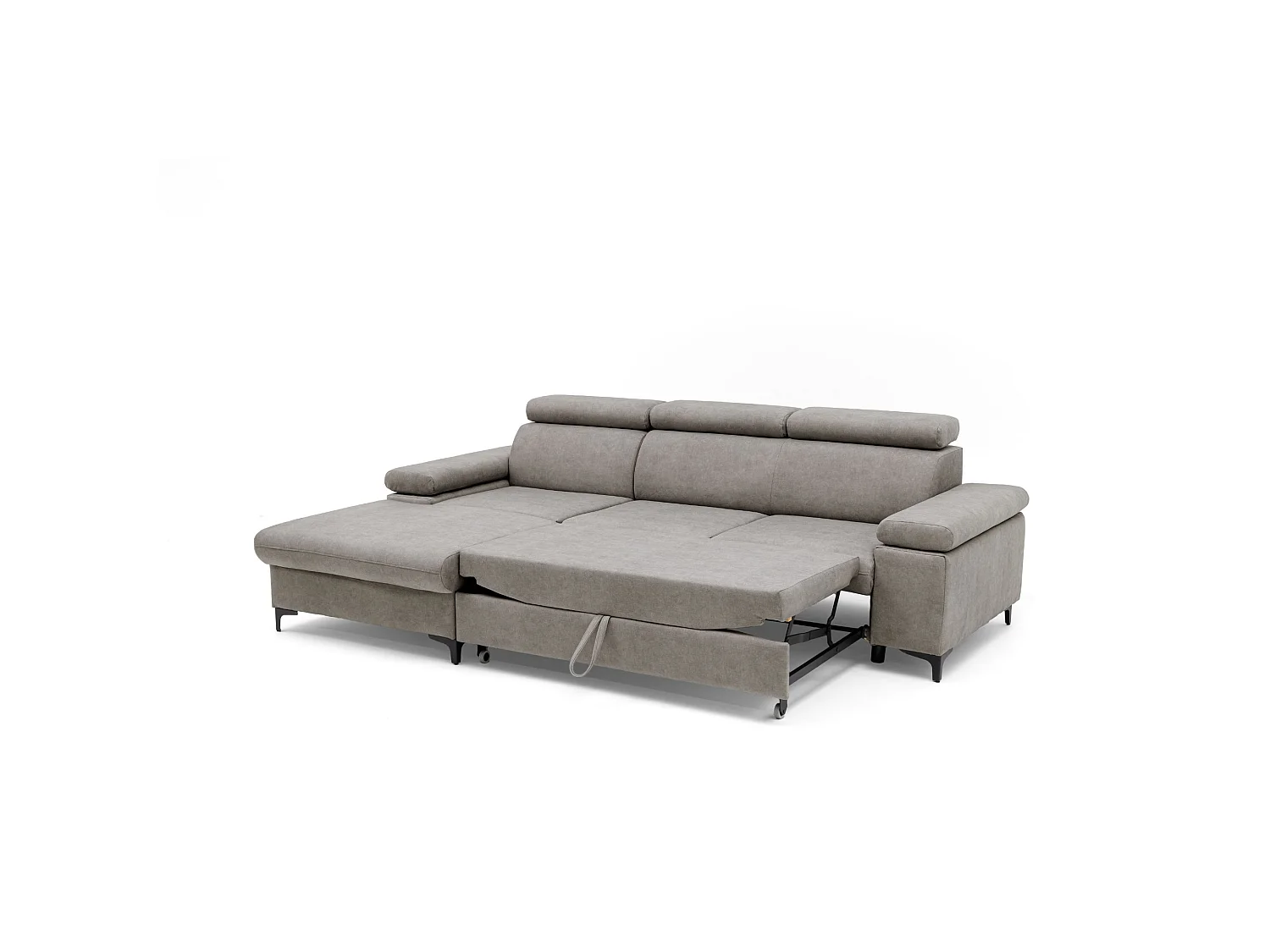 Canapé d’angle MAVIC L gauche avec fonction couchage en velours 126 x 200 cm beige