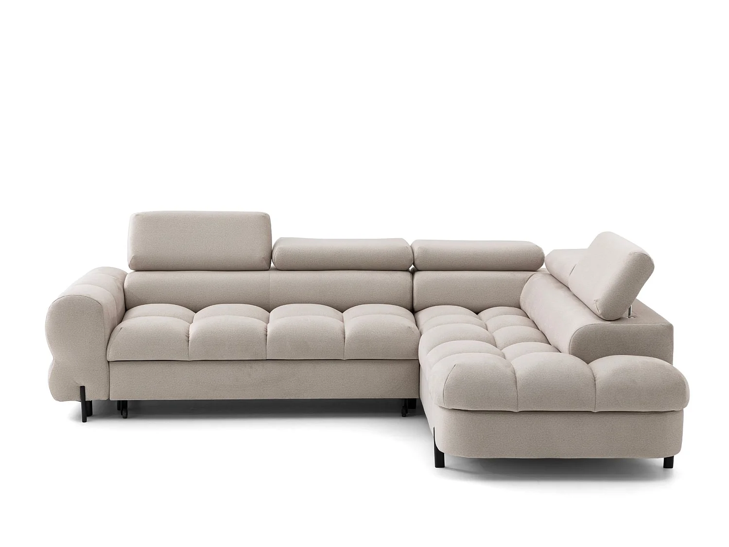Canapé d'angle BOWL L Droite avec fonction couchage 125x195 Velours Creme