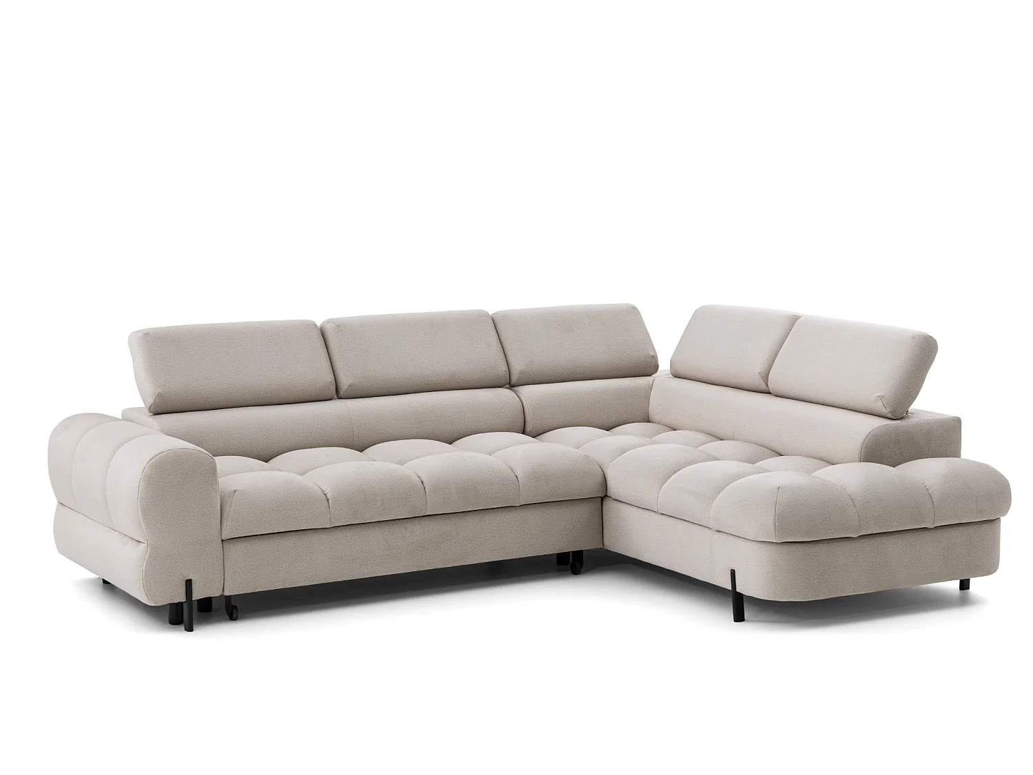 Canapé d'angle BOWL L Droite avec fonction couchage 125x195 Velours Creme