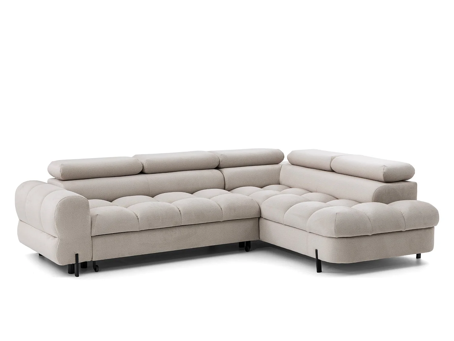 Canapé d'angle BOWL L Droite avec fonction couchage 125x195 Velours Creme