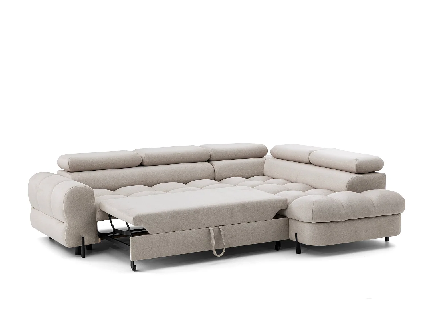 Canapé d'angle BOWL L Droite avec fonction couchage 125x195 Velours Creme