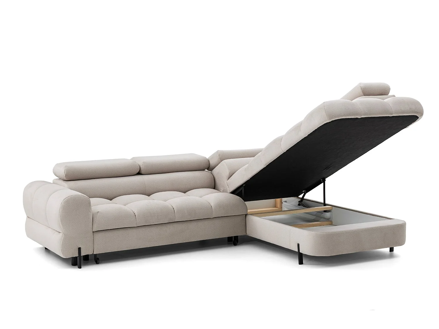Canapé d'angle BOWL L Droite avec fonction couchage 125x195 Velours Creme
