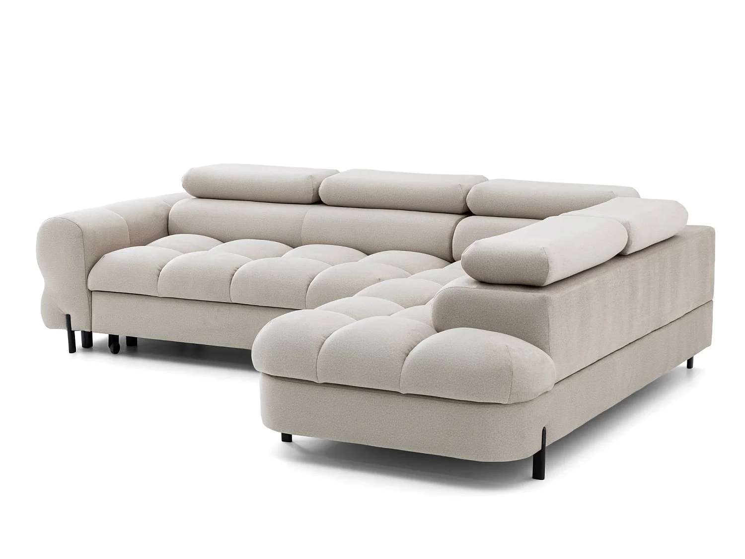 Canapé d'angle BOWL L Droite avec fonction couchage 125x195 Velours Creme