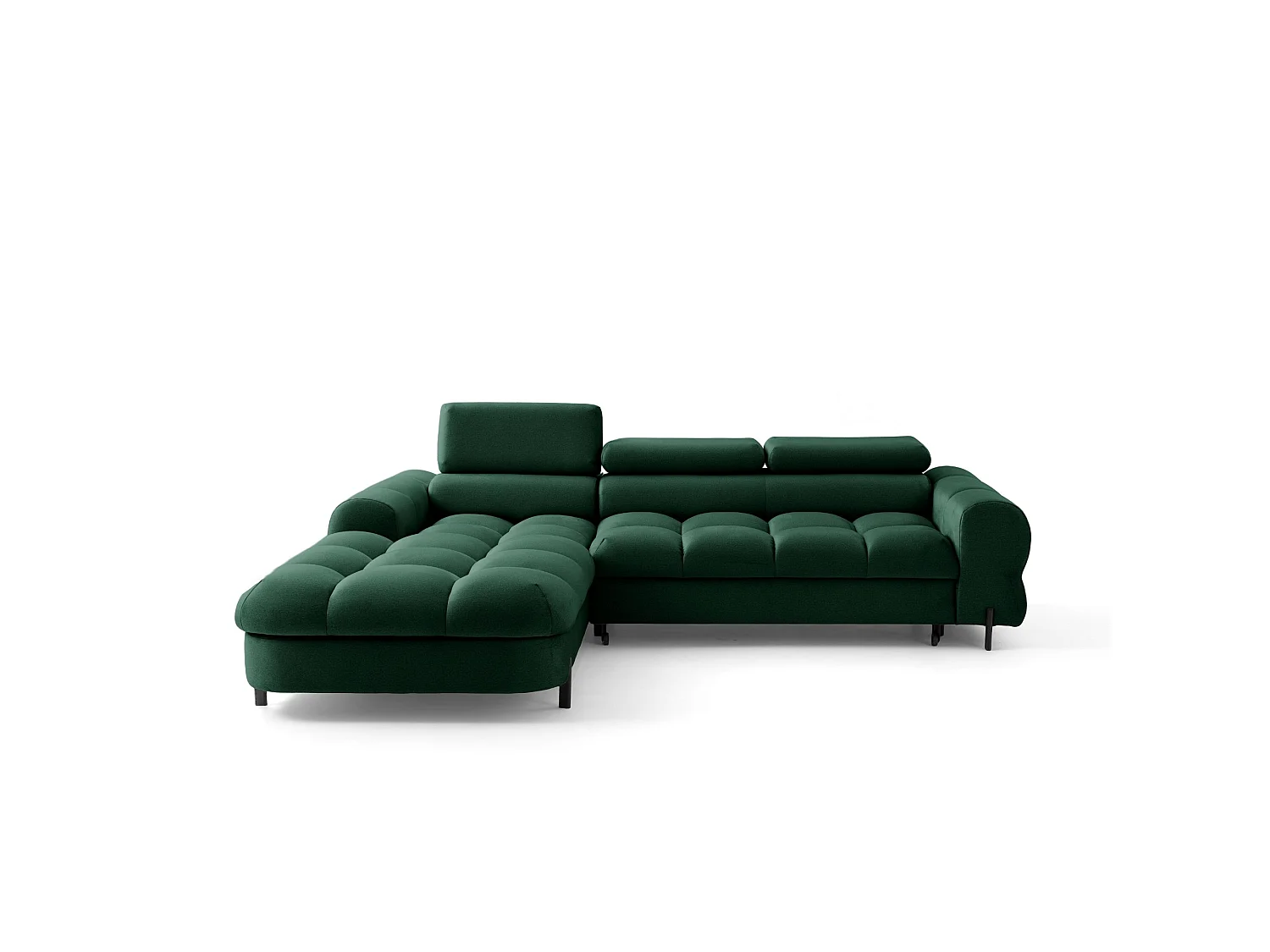 Canapé d’angle UFFO L gauche convertible 260 × 195 cm en velours vert foncé
