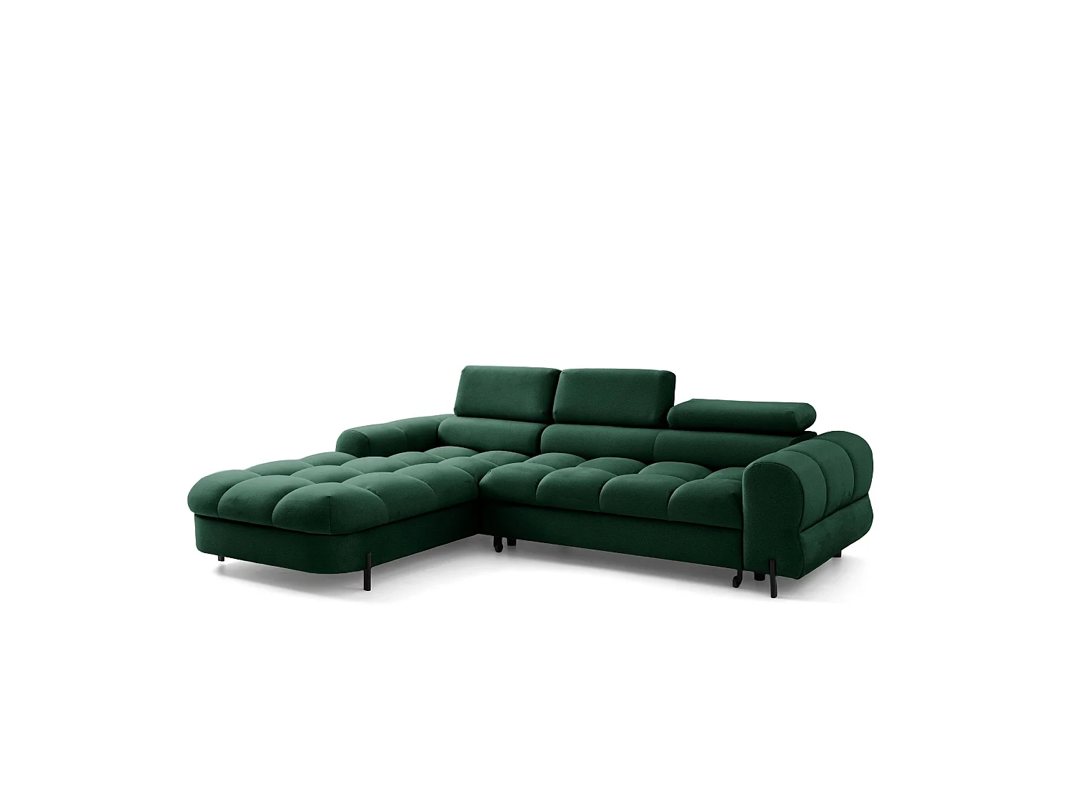 Canapé d’angle UFFO L gauche convertible 260 × 195 cm en velours vert foncé