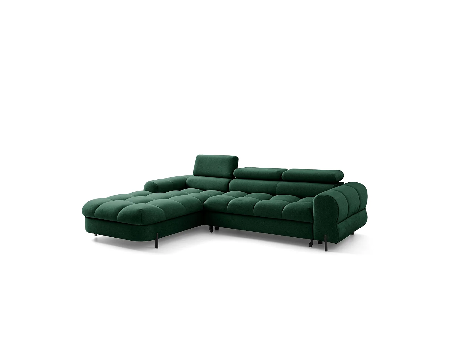 Canapé d’angle UFFO L gauche convertible 260 × 195 cm en velours vert foncé