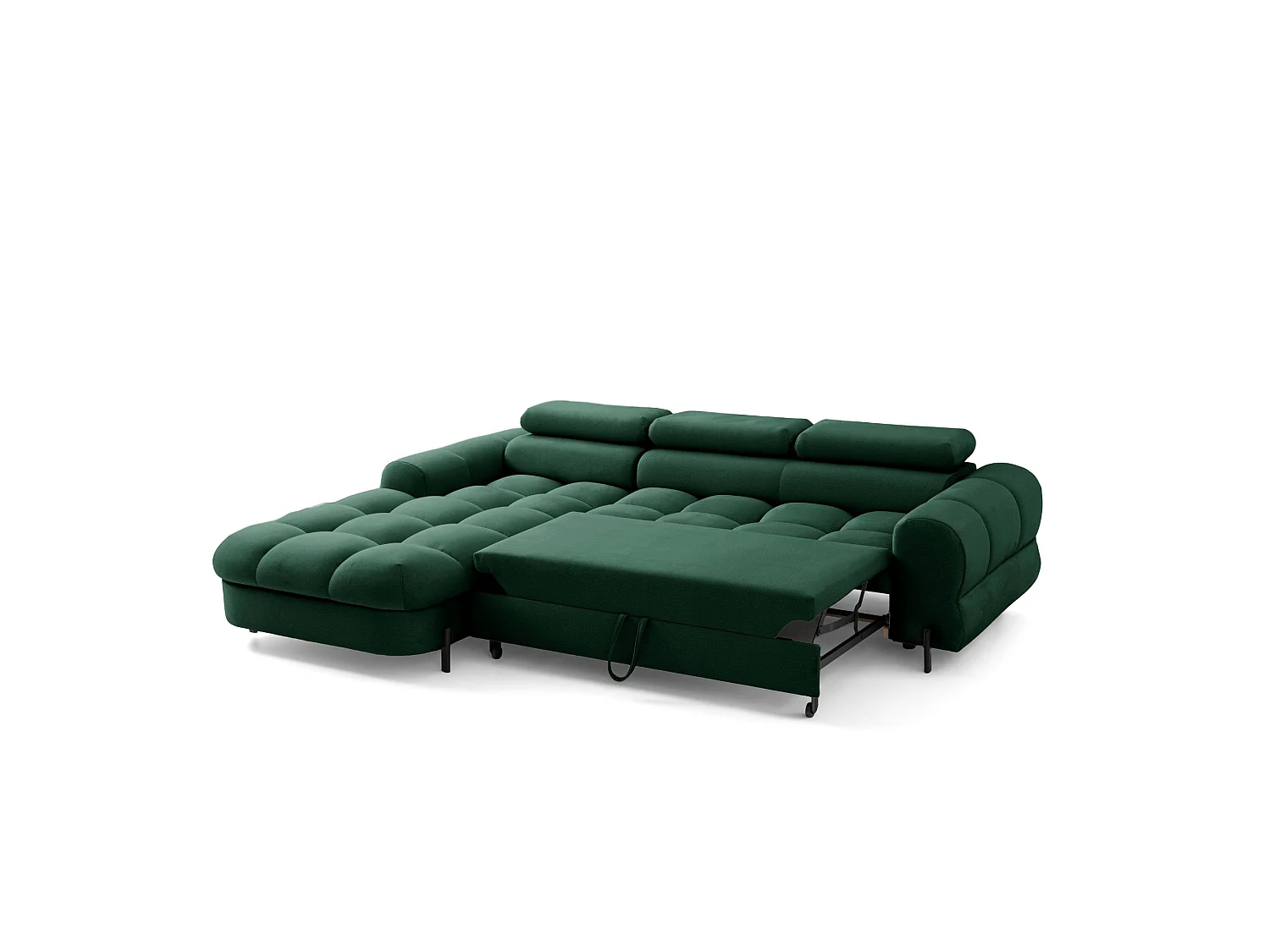 Canapé d’angle UFFO L gauche convertible 260 × 195 cm en velours vert foncé