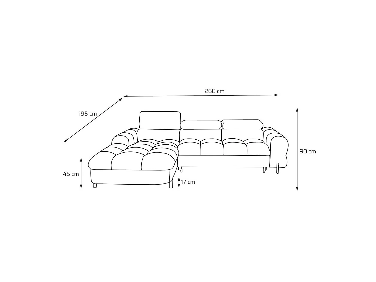 Canapé d’angle UFFO L gauche convertible 260 × 195 cm en velours beige