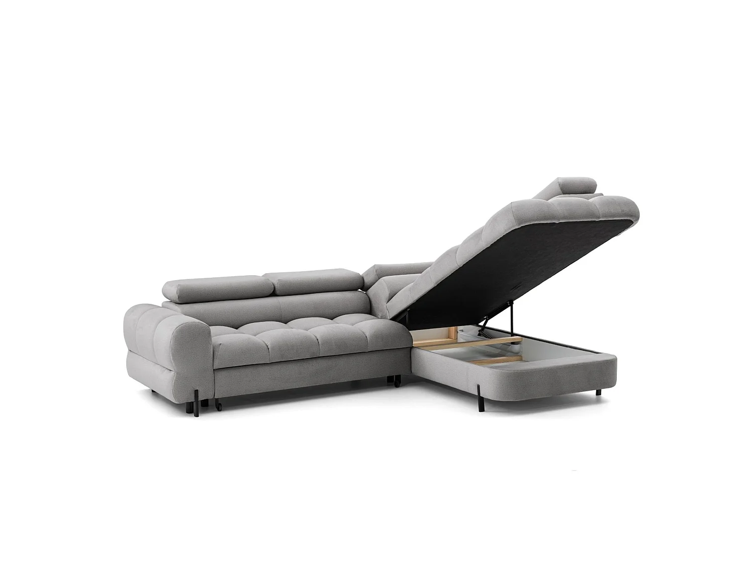 Canapé d'angle BOWL L Droite avec fonction couchage 125x195 Velours Gris