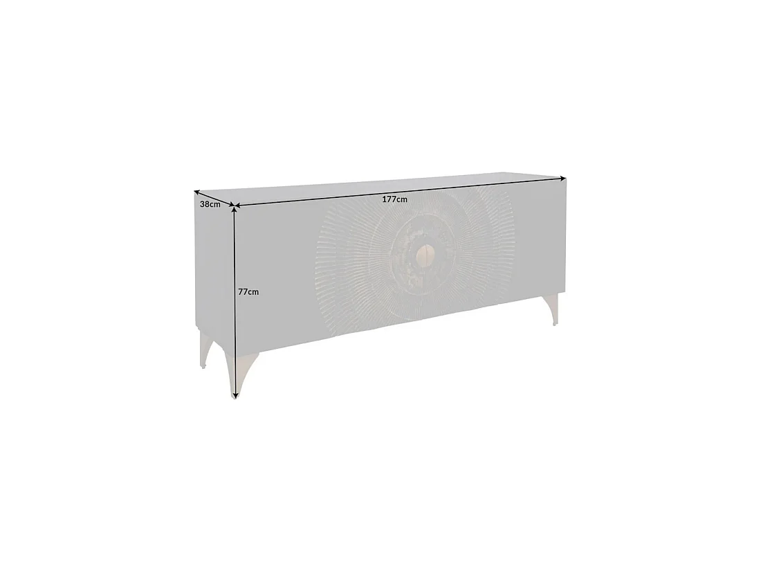 Buffet SOLARIS 177 cm noir et doré en bois massif de manguier – 4 portes sculptées motif solaire