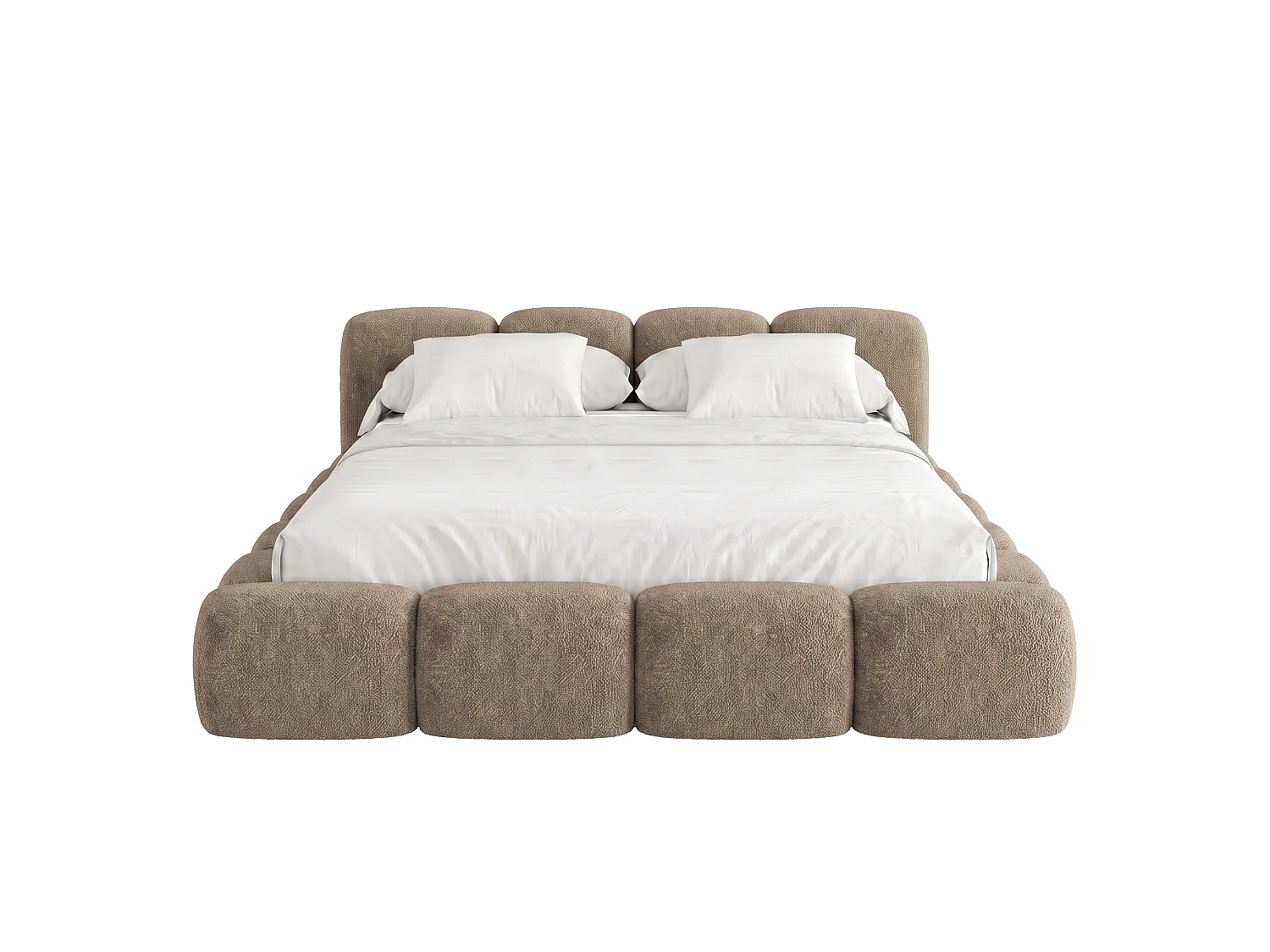 Lit capitonné SUENO 160x200 cm beige, tête de lit capitonnée, sommier à lattes métalliques, coffre de lit, tissu chenille