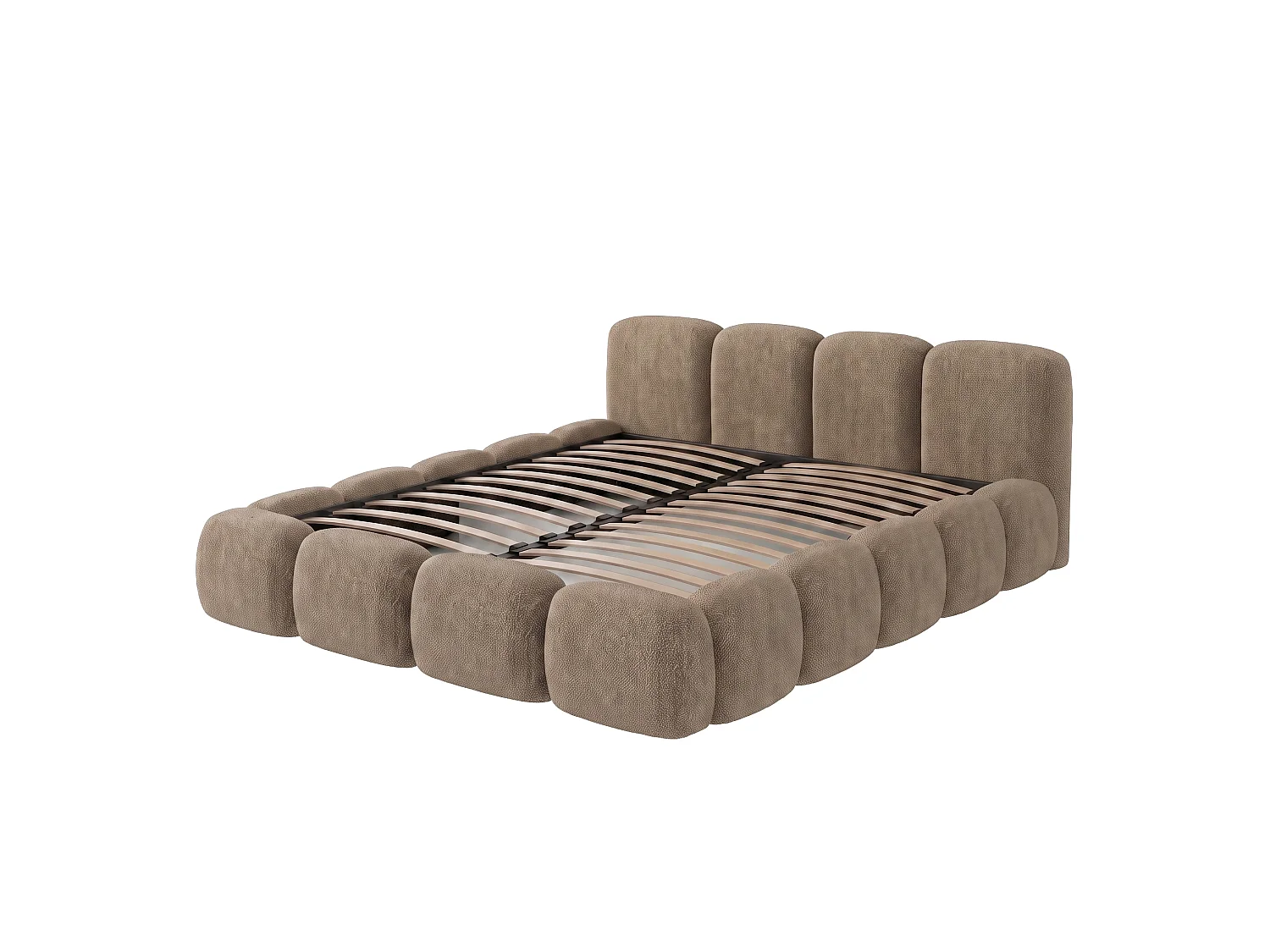 Lit capitonné SUENO 160x200 cm beige, tête de lit capitonnée, sommier à lattes métalliques, coffre de lit, tissu chenille