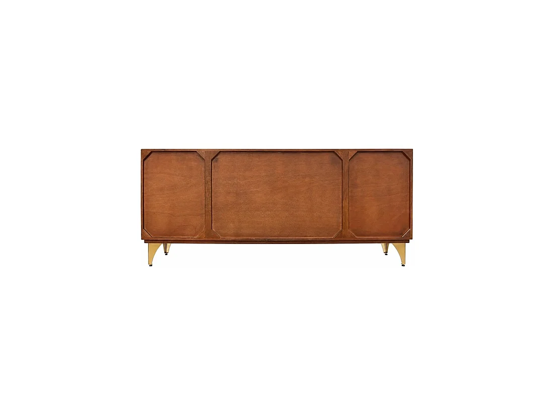 Buffet SOLARIS 177 cm en bois massif de manguier – 4 portes sculptées motif solaire et pieds dorés