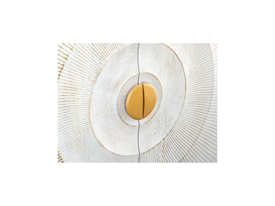 Buffet SOLARIS 177 cm blanc et doré – 4 portes sculptées motif solaire en bois de manguier
