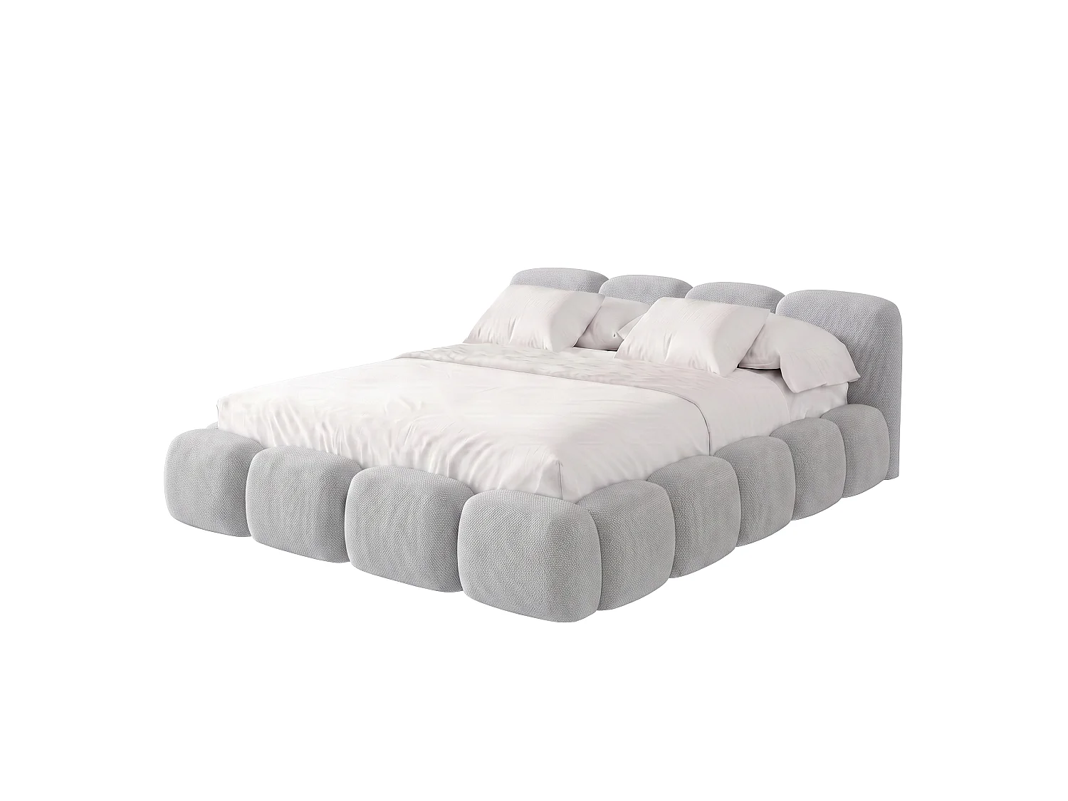 Lit capitonné SUENO 200x200 cm gris clair, tête de lit capitonnée, sommier à lattes métalliques, coffre de lit, tissu chenille