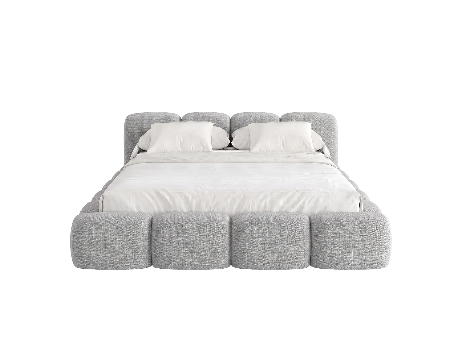 Lit capitonné SUENO 200x200 cm gris clair, tête de lit capitonnée, sommier à lattes métalliques, coffre de lit, tissu chenille