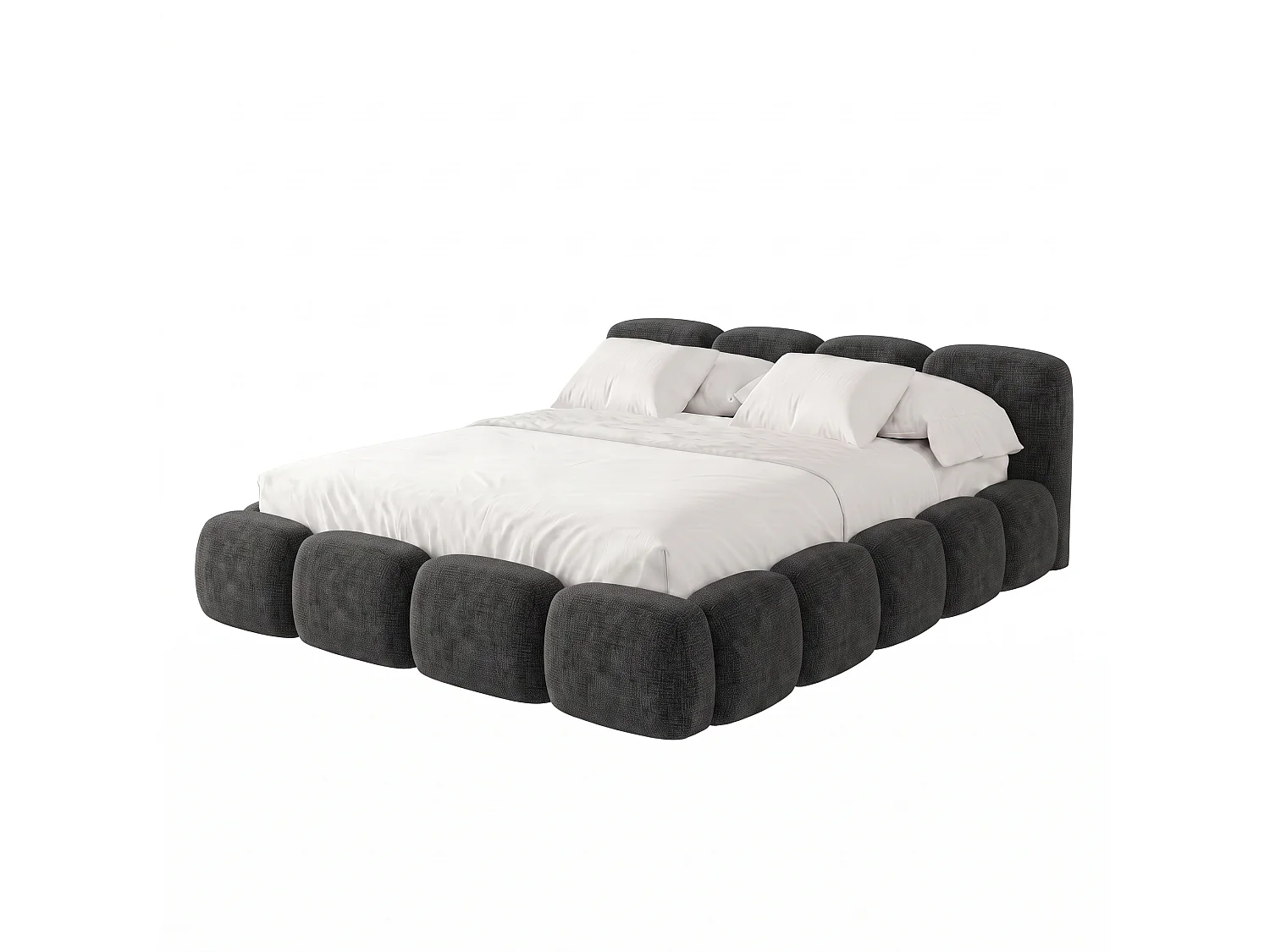 Lit capitonné SUENO 160x200 cm noir, tête de lit capitonnée, sommier à lattes métalliques, coffre de lit, tissu chenille