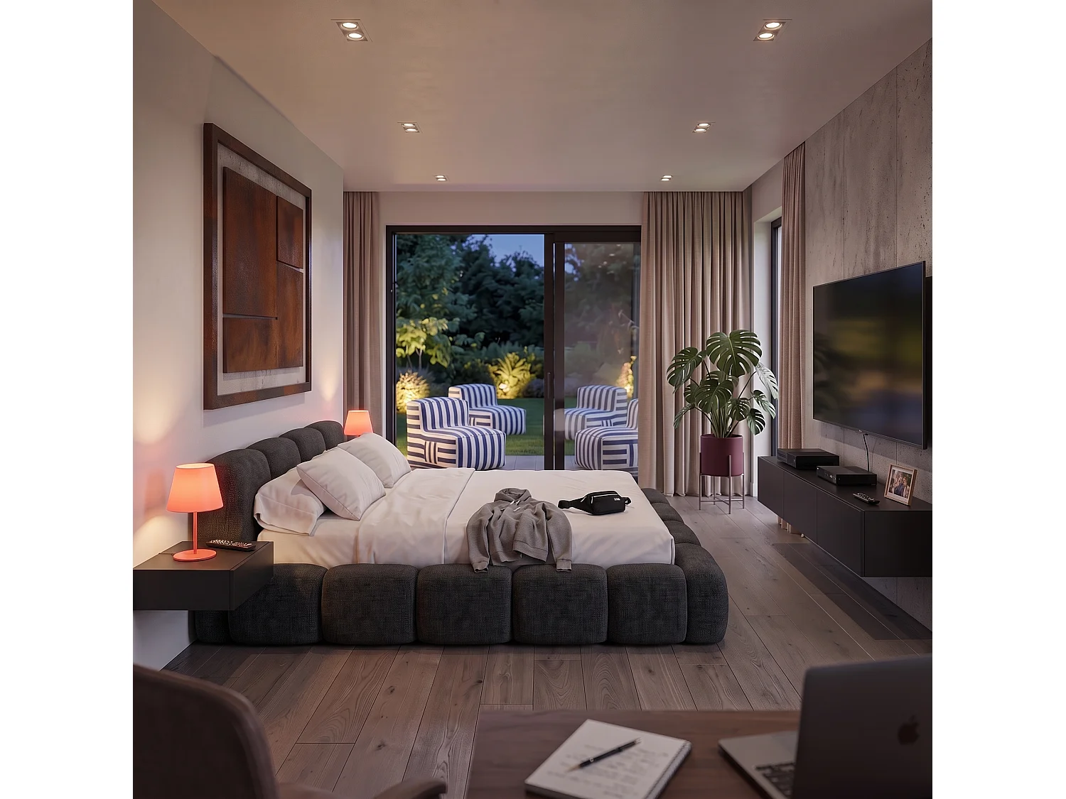 Lit capitonné SUENO 160x200 cm noir, tête de lit capitonnée, sommier à lattes métalliques, coffre de lit, tissu chenille