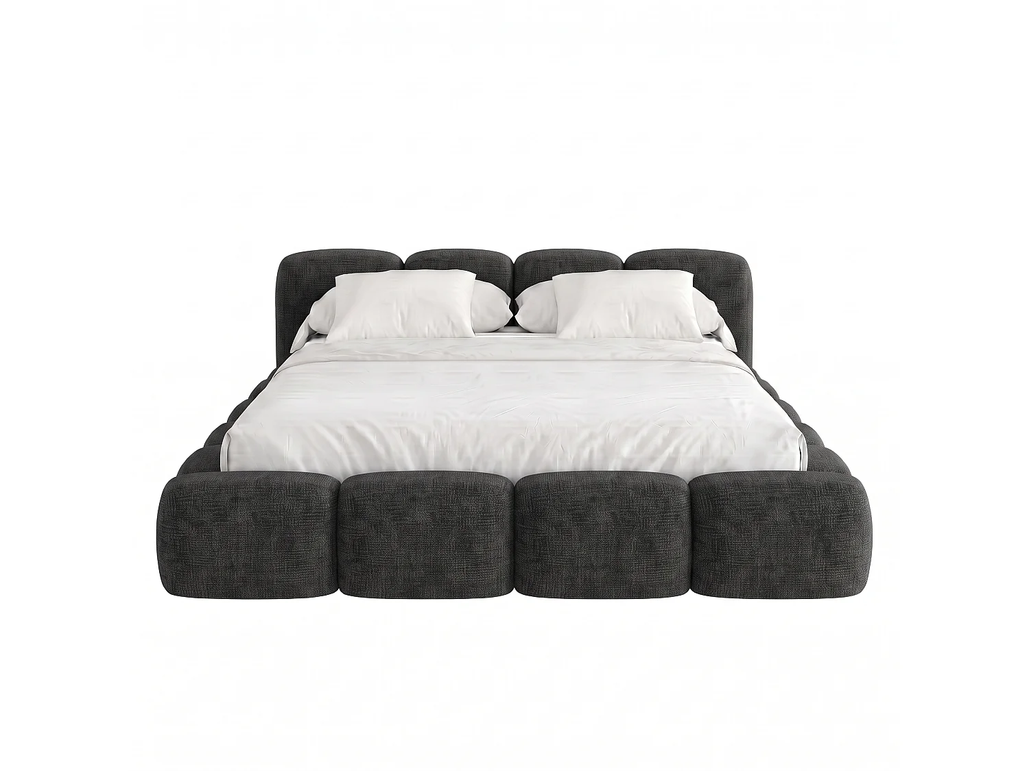 Lit capitonné SUENO 160x200 cm noir, tête de lit capitonnée, sommier à lattes métalliques, coffre de lit, tissu chenille