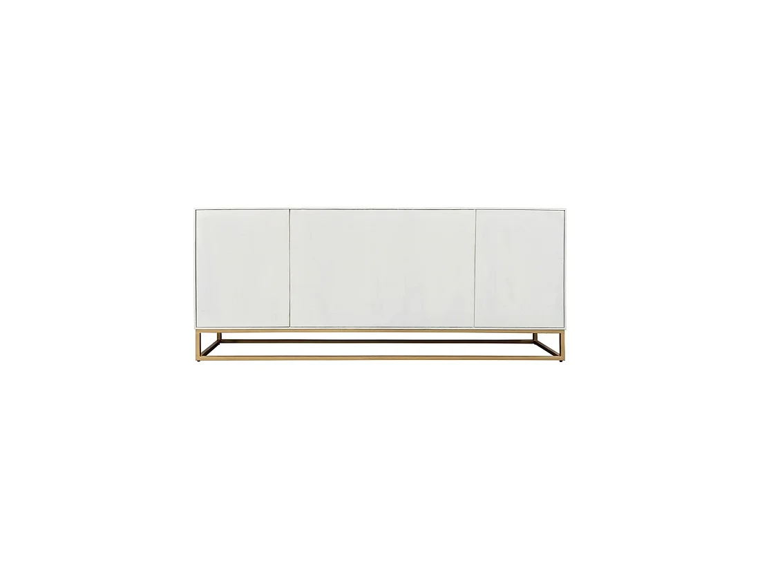 Buffet SILVA 177 cm in massief wit mangohout met uitgesneden details – 4 deuren en gouden poten