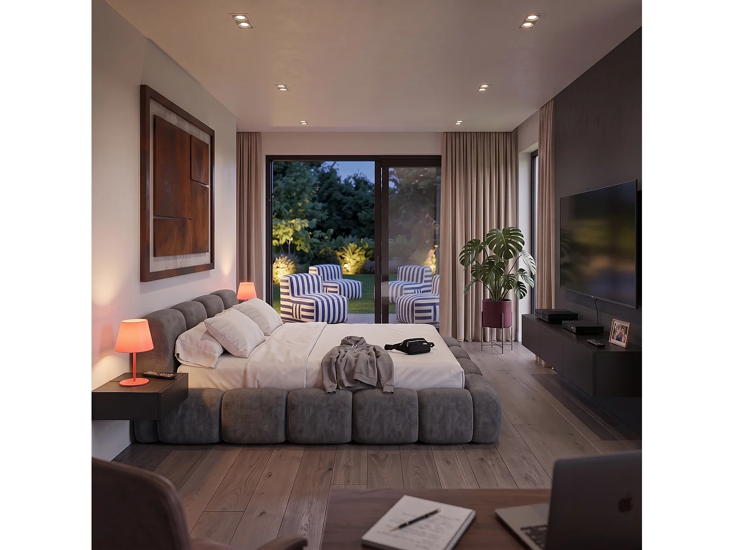 Lit capitonné SUENO 180x200 cm gris foncé, tête de lit capitonnée, sommier à lattes métalliques, coffre de lit, tissu chenille