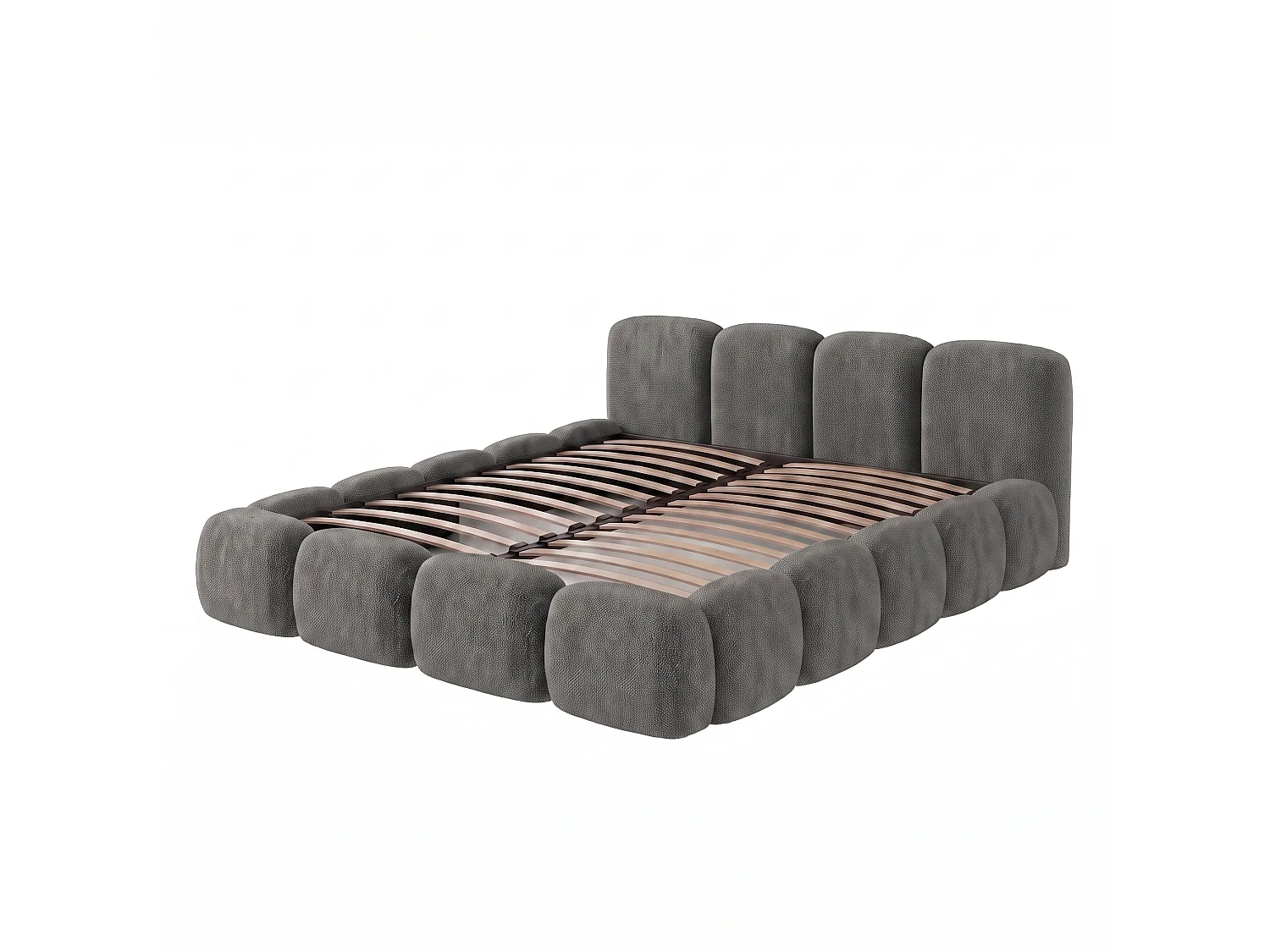 Lit capitonné SUENO 180x200 cm gris foncé, tête de lit capitonnée, sommier à lattes métalliques, coffre de lit, tissu chenille